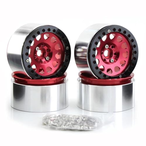CXDOUDSW 2,2 Zoll Metall Beadlock Wheel Wheel Hub 4 Teile für 1 10 Skala RC Crawler Car kompatibel mit Wraith RR10 RBX10 und ähnlichen Modellen(Red) von CXDOUDSW