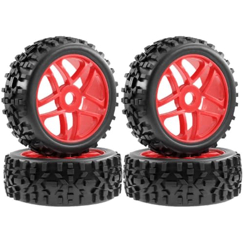 CXDOUDSW 4 Stücke 115 mm 1/8 RC Offroad Buggy Auto Wheel Tire Set mit 17-mm-Hex-Hub-Kompatibil(Red) von CXDOUDSW