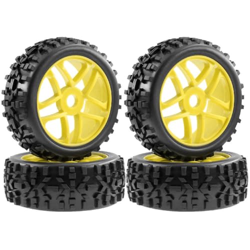 CXDOUDSW 4 Stücke 115 mm 1/8 RC Offroad Buggy Auto Wheel Tire Set mit 17-mm-Hex-Hub-Kompatibil(Yellow) von CXDOUDSW