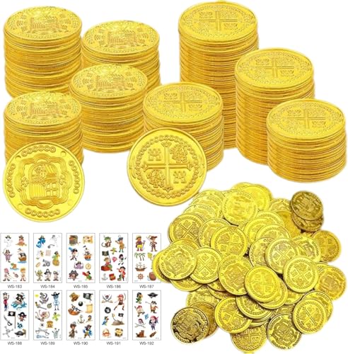 CXNXFD 100 Stück Goldmünzen Piratenschatz, Goldtaler Künstliche Goldmünzen Spielmünzen Schatzsuche mit Piratenmotiv Prägung, Spielgeld für Schatzsuche CXNXFD 100 Stück Goldmünzen Piratenschatz, Goldtaler Künstliche Goldmünzen Spielmünzen Schatzsuche mit Piratenmotiv Prägung, Spielgeld für Schatzsuche von CXNXFD