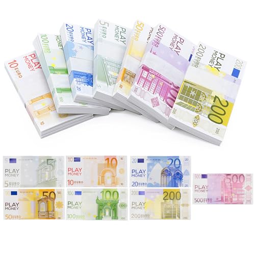 CXNXFD 175 Blätter Spielgeld Fake Geld Scheine (5/10/20/50/100/200/500€) – 6 Verschiedene Werte für Kaufmannsladen, Deko, Movie Money und Lernspiele Einkaufsladen Zubehör von CXNXFD