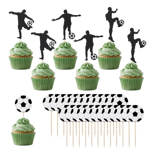 CXNXFD 48 Stück Fußball Cupcake Topper,Fussball Muffin Deko Party Tortenaufleger für Fußball Sport Party Deko Baby Shower Kinder Jungen Geburtstag Mitgebsel von CXNXFD