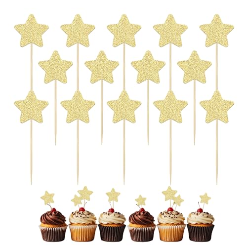 CXNXFD 50Pcs Glitzer Stern Cupcake Toppers Lebensmittel Zahnstocher - Geburtstagsfeier Hochzeit Verlobung Obst Stick Kuchen Mount Dessert Dekoration von CXNXFD