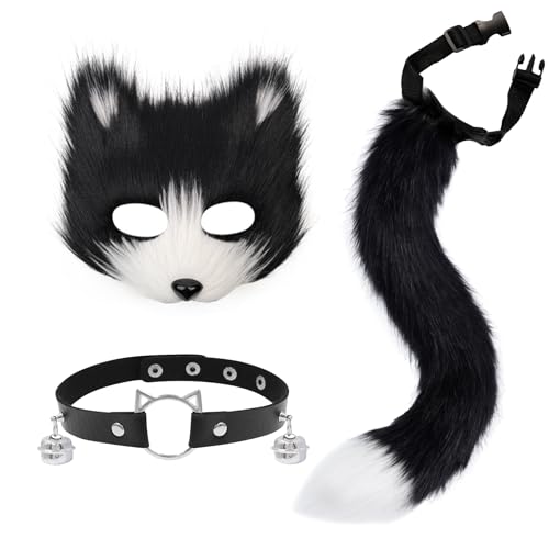 CXNXFD Fuchs Maske Schwänze und Katze Choker Set Cosplay Zubehör Tier Katze Fuchs Wolf Maske mit pelzigem Schwanz und verstellbare Katze Cosplay Requisiten für Ostern Karneval Maskerade Party Hallowee CXNXFD Fuchs Maske Schwänze und Katze Choker Set Cosplay Zubehör Tier Katze Fuchs Wolf Maske mit pelzigem Schwanz und verstellbare Katze Cosplay Requisiten für Ostern Karneval Maskerade Party Hallowee von CXNXFD