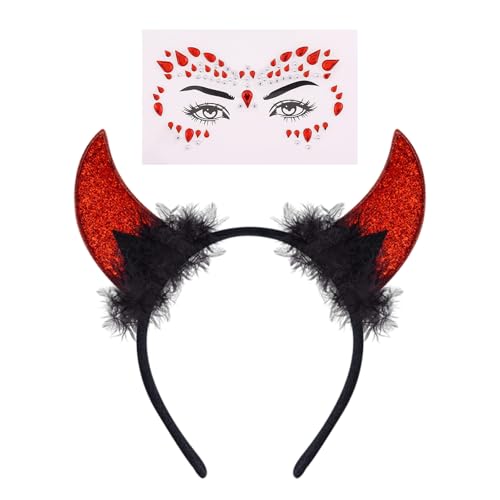 CXNXFD Karneval Teufel Hörner Glitter Tattoo Gesicht, Teufel Horn Haar Zubehör Stirnband, Männer Frauen Kinder Horn Kopfschmuck Teufel Zubehör Karneval Party CXNXFD Karneval Teufel Hörner Glitter Tattoo Gesicht, Teufel Horn Haar Zubehör Stirnband, Männer Frauen Kinder Horn Kopfschmuck Teufel Zubehör Karneval Party von CXNXFD
