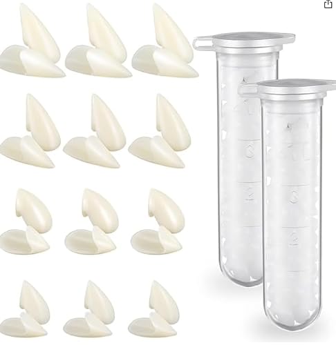 CXNXFD Vampirzähne Set mit 4 Paar Kunststoff-Fangzähnen und 1 Aufbewahrungsröhrchen, Kostüm-Accessoire, Weiß von CXNXFD