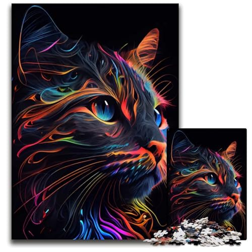 1000teiliges Puzzle Abstrakte Katze surreal Holzpuzzle perfekt für Teenager und Sammler ideale Heimdekoration und Reisegeschenk 1000 Teile (38 x 26 cm) von CXUOSADIP