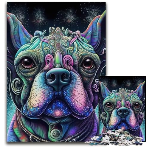 1000teiliges Puzzle Abstrakter Psychedelischer Hund Holzpuzzle Geschenk für Männer und Frauen Alltag und besondere Anlässe 1000 Teile (38 x 26 cm) von CXUOSADIP