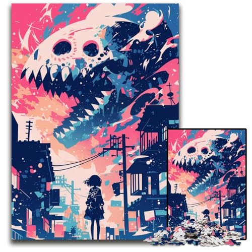 1000teiliges Puzzle AnimeMädchen Steht Monstern gegenüber unmögliches Puzzle für Erwachsene Denksportspiel interaktives Familienspiel geeignet für Kinder ab 14 Jahren 1000 Teile (38 x 26 cm) von CXUOSADIP