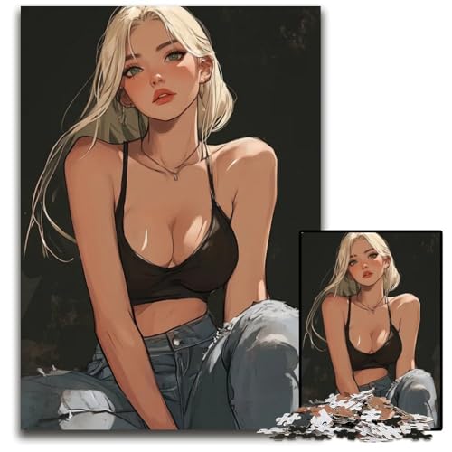 1000teiliges Puzzle AnimeMädchen in Jeans anspruchsvolle Puzzles perfekt für Familienfeiern Geburtstage Feiertage 1000 Teile (38 x 26 cm) von CXUOSADIP