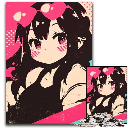 1000teiliges Puzzle AnimeMädchen mit HerzSonnenbrille unmögliche Puzzles für Erwachsene für Heimdekoration Gehirntraining 1000 PCS (75 x 50 cm) von CXUOSADIP