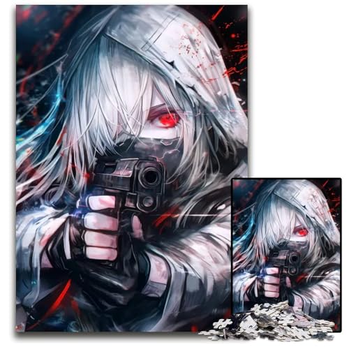 1000teiliges Puzzle AnimeMädchen mit Pistole unmögliche Puzzles für Erwachsene Denksportaufgabe interaktives Familienspiel geeignet für Kinder ab 14 Jahren 1000 Teile (75 x 50 cm) von CXUOSADIP
