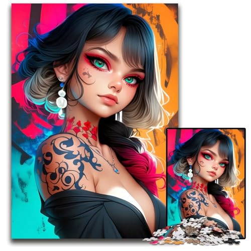 1000teiliges Puzzle AnimeMädchen mit Tattoos unmögliche Puzzles für Erwachsene Denksportaufgabe interaktives Familienspiel geeignet für Kinder ab 14 Jahren 1000 Teile (75 x 50 cm) von CXUOSADIP