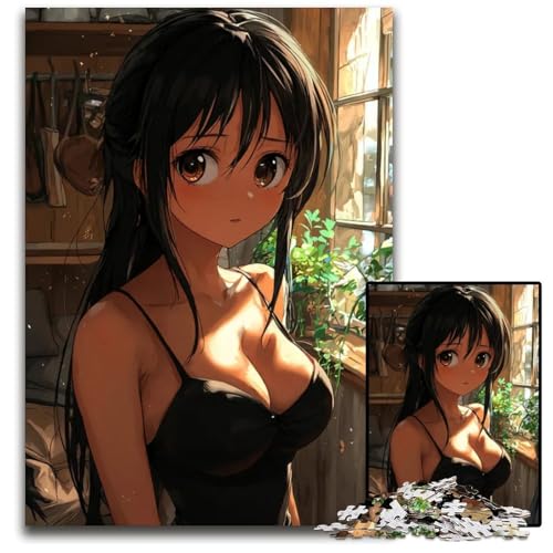 1000teiliges Puzzle AnimeMädchen mit braunen Augen anspruchsvolle Puzzles perfekt für Familienfeiern Geburtstage Feiertage 1000 Teile (38 x 26 cm) von CXUOSADIP