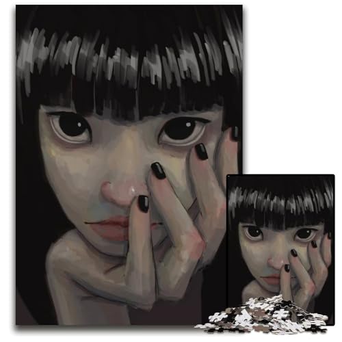 1000teiliges Puzzle AnimeMädchenporträt unmögliche Puzzles für Erwachsene Denksportaufgabe interaktives Familienspiel geeignet für Kinder ab 14 Jahren 1000 Teile (38 x 26 cm) von CXUOSADIP