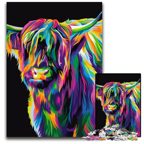 1000teiliges Puzzle Bison im farbenfrohen Stil Anspruchsvolle Rätsel Anspruchsvolle Denksportaufgabe für Teenager Familienspaß Interaktives Spiel 1000 Teile (38 x 26 cm) von CXUOSADIP