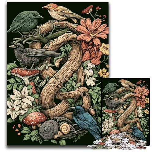 1000teiliges Puzzle Cottagecore Natures Knot Birds Holzpuzzle für Erwachsene Geburtstagsgeschenkidee anspruchsvolles Denkspiel 1000 Teile (75 x 50 cm) von CXUOSADIP
