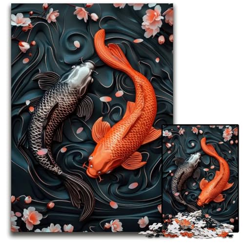 1000teiliges Puzzle D Relief Yin Yang Koi Holzpuzzle Geschenk für Männer und Frauen Tägliche und besondere Anlässe 1000 PCS (75x50cm) von CXUOSADIP