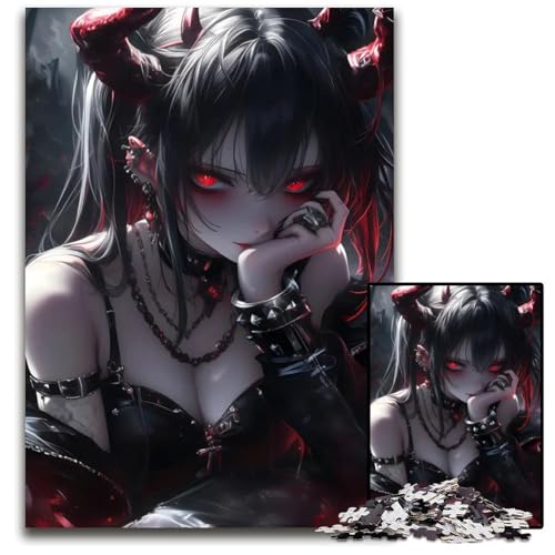 1000teiliges Puzzle Dämonenhörner AnimeMädchen unmögliche Puzzles für Erwachsene Denksportaufgabe interaktives Familienspiel geeignet für Kinder ab 14 Jahren 1000 Teile (75 x 50 cm) von CXUOSADIP