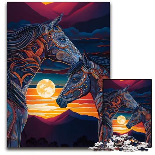 1000teiliges Puzzle EIN Pferdepaar Holzpuzzle perfekt für Teenager und Sammler ideale Heimdekoration und Reisegeschenk 1000 Teile (38 x 26 cm) von CXUOSADIP