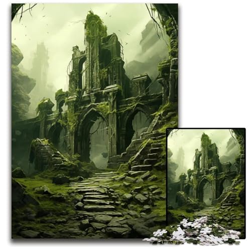1000teiliges Puzzle Eine Burgruine im Nebel Holzpuzzle Geschenk für Männer und Frauen Alltag und besondere Anlässe 1000 Teile (75 x 50 cm) von CXUOSADIP