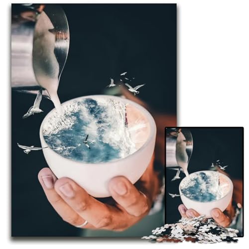 1000teiliges Puzzle Eine Tasse Ozeanmilch Holzpuzzle Geschenk für Männer und Frauen Alltag und besondere Anlässe 1000 Teile (38 x 26 cm) von CXUOSADIP