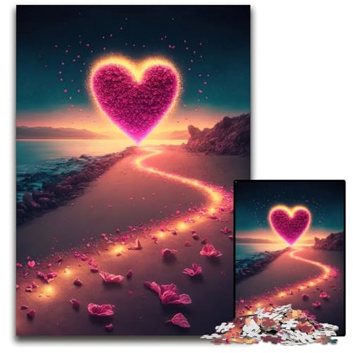 1000teiliges Puzzle Herz am Strand Holzpuzzle für Erwachsene Geburtstagsgeschenkidee anspruchsvolles Denkspiel 1000 Teile (75 x 50 cm) von CXUOSADIP