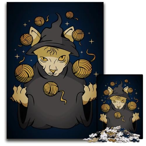 1000teiliges Puzzle KatzenMagierZauberer anspruchsvolle Puzzles anspruchsvolle Denksportaufgabe für Teenager unterhaltsames Familienspiel interaktives Spiel 1000 Teile (75 x 50 cm) von CXUOSADIP