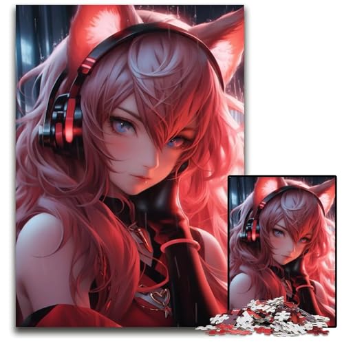 1000teiliges Puzzle Katzenmädchen mit Kopfhörer unmögliche Puzzles für Erwachsene für Heimdekoration Gehirntraining 1000 Teile (75 x 50 cm) von CXUOSADIP