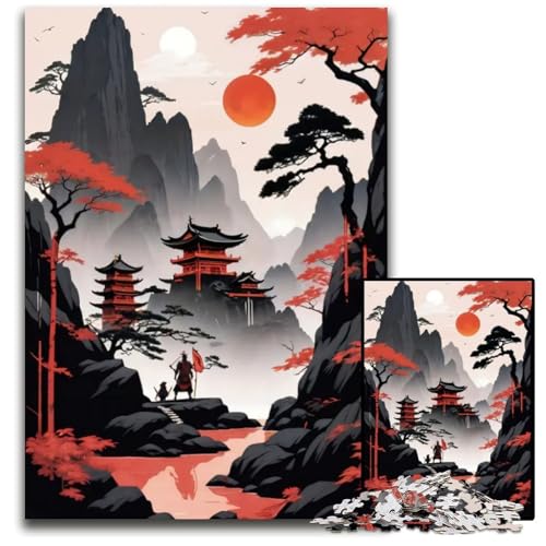 1000teiliges Puzzle Red Moon im asiatischen Stil Anspruchsvolle Rätsel Anspruchsvolle Denksportaufgabe für Teenager Familienspaß Interaktives Spiel 1000 Teile (38 x 26 cm) von CXUOSADIP