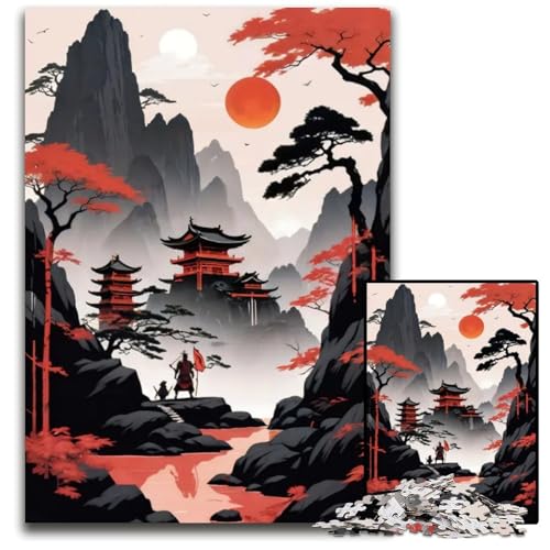 1000teiliges Puzzle Roter Mond asiatischer Stil Puzzles für Erwachsene für Jugendliche Familienspaß DIYDenkspiel Geschenk 1000 Teile (75 x 50 cm) von CXUOSADIP