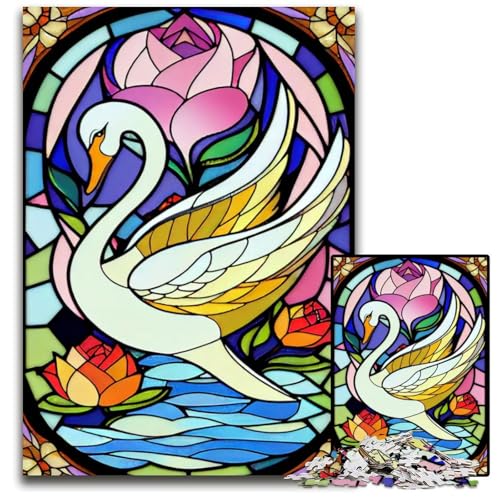 1000teiliges Puzzle Schwan BuntglasStil anspruchsvolle Puzzles anspruchsvolle Denksportaufgabe für Teenager unterhaltsames interaktives Spiel für die ganze Familie 1000 Teile (38 x 26 cm) von CXUOSADIP