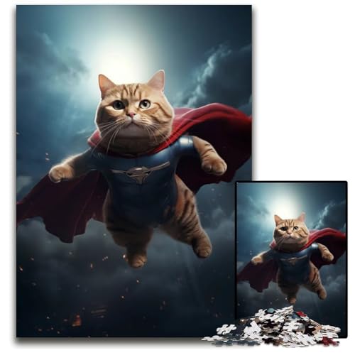 1000teiliges Puzzle Superman Cat Superhero anspruchsvolle Puzzles anspruchsvolle Denksportaufgabe für Teenager unterhaltsames interaktives Spiel für die ganze Familie 1000 Teile (75 x 50 cm) von CXUOSADIP