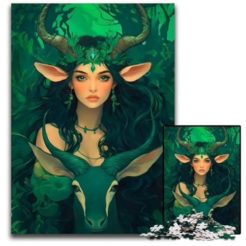 1000teiliges Puzzle Waldnymphe mit Hirsch anspruchsvolle Puzzles perfekt für Familienfeiern Geburtstage Feiertage 1000 Teile (38 x 26 cm) von CXUOSADIP
