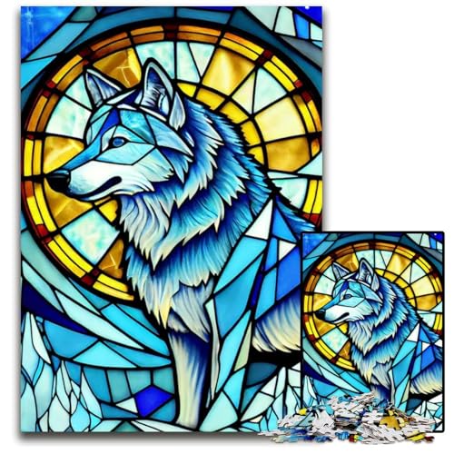 1000teiliges Puzzle Wolf BuntglasStil anspruchsvolle Puzzles anspruchsvolle Denksportaufgabe für Teenager unterhaltsames interaktives Spiel für die ganze Familie 1000 Teile (38 x 26 cm) von CXUOSADIP