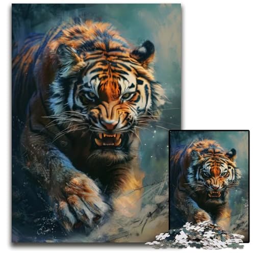 1000teiliges Puzzle Wütender Bengaltiger Holzpuzzle Geschenk für Männer und Frauen Alltag und besondere Anlässe 1000 Teile (38 x 26 cm) von CXUOSADIP