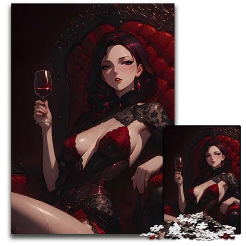 1000teiliges Puzzle für Erwachsene AnimeFrau im roten Kleid Holzpuzzle für Erwachsene kreatives Familienspiel Heimdekoration Teenager 1000 PCS (38 x 26 cm) von CXUOSADIP