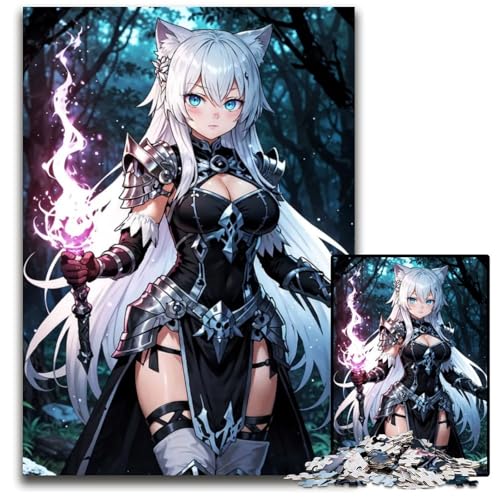 1000teiliges Puzzle für Erwachsene AnimeMädchen KatzenZauberin Holzpuzzle für Erwachsene kreatives Familienspiel Heimdekoration Teenager 1000 PCS (75 x 50 cm) von CXUOSADIP