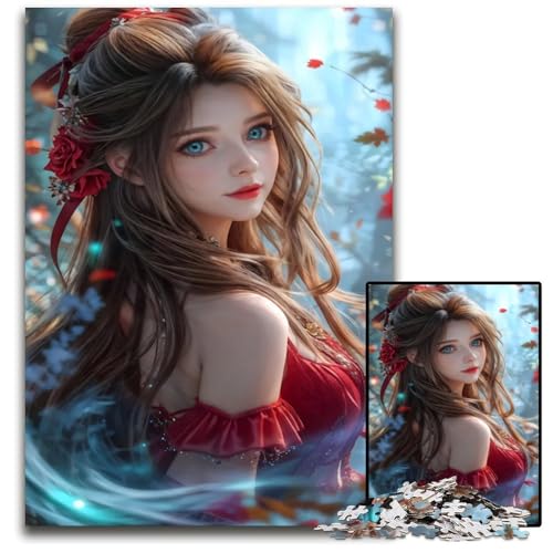 1000teiliges Puzzle für Erwachsene AnimeMädchen im roten Kleid Puzzles für Erwachsene Heimaktivität für Feiertage Geburtstage und Familienspieleabende 1000 Teile (38 x 26 cm) von CXUOSADIP