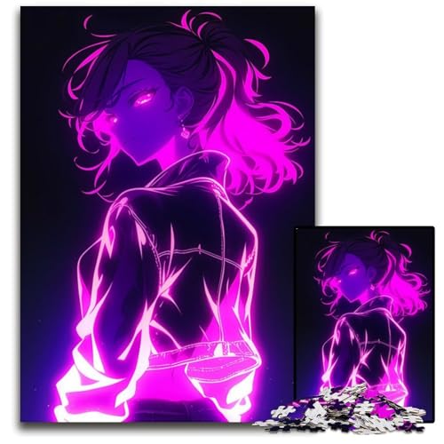 1000teiliges Puzzle für Erwachsene AnimeMädchen in NeonLeuchtpuzzles für Erwachsene Heimaktivität für Feiertage Geburtstage und Familienspieleabende 1000 Teile (38 x 26 cm) von CXUOSADIP