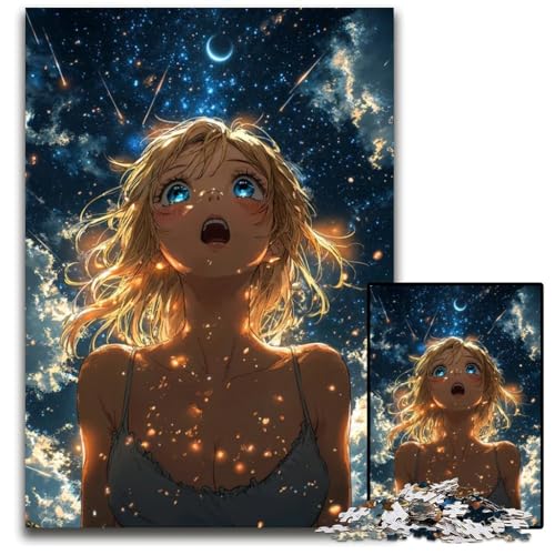 1000teiliges Puzzle für Erwachsene AnimeMädchen in der Sternennacht Holzpuzzle für Erwachsene kreatives Familienspiel Heimdekoration Teenager 1000 PCS (38 x 26 cm) von CXUOSADIP