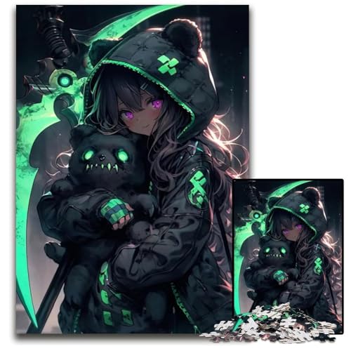 1000teiliges Puzzle für Erwachsene AnimeMädchen mit Bär Plüsch 14b Holzpuzzle für Erwachsene kreatives Familienspiel Heimdekoration Teenager 1000 PCS (38 x 26 cm) von CXUOSADIP