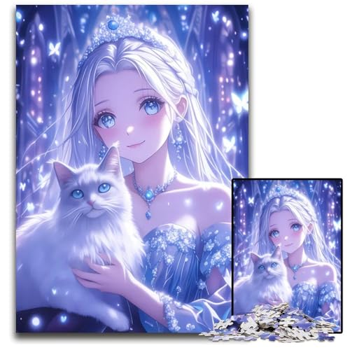 1000teiliges Puzzle für Erwachsene AnimePrinzessin türkische AngoraKatze Holzpuzzle für Erwachsene kreatives Familienspiel Heimdekoration Teenager 1000 (38 x 26 cm) von CXUOSADIP
