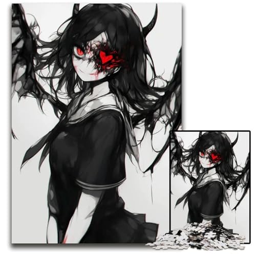 1000teiliges Puzzle für Erwachsene Dark Angel Girl Holzpuzzle für Erwachsene kreatives Familienspiel Heimdekoration Teenager 1000 PCS (38 x 26 cm) von CXUOSADIP