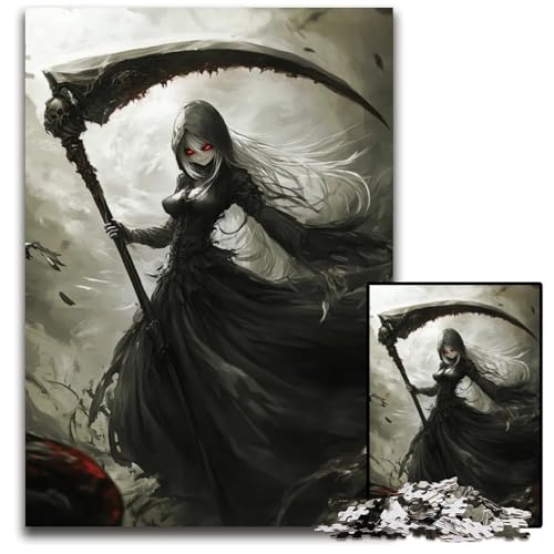 1000teiliges Puzzle für Erwachsene Dunkles AnimeReaperMädchen Holzpuzzle für Erwachsene kreatives Familienspiel Heimdekoration Teenager 1000 PCS (38 x 26 cm) von CXUOSADIP
