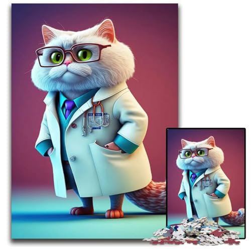 1000teiliges Puzzle für Erwachsene Eine Katze als Tierarzt Holzpuzzle interaktives Familienspiel Familienaktivitätsspiel 1000 Teile (75 x 50 cm) von CXUOSADIP