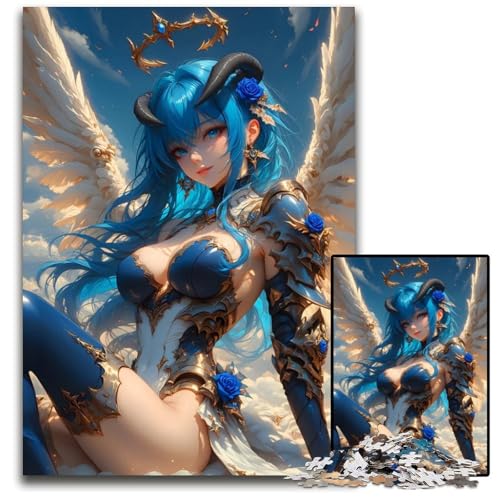 1000teiliges Puzzle für Erwachsene Engel mit blauen Haaren Holzpuzzle für Erwachsene kreatives Familienspiel Heimdekoration Teenager 1000 PCS (38 x 26 cm) von CXUOSADIP