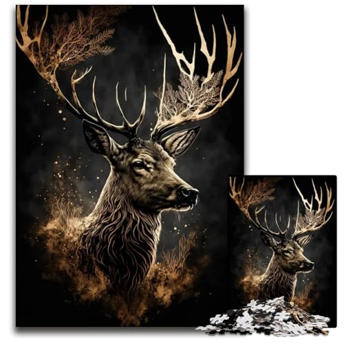1000teiliges Puzzle für Erwachsene Farbiger Hirsch in der Nacht Holzpuzzle für Erwachsene kreatives Familienspiel Heimdekoration Teenager 1000 PCS (38 x 26 cm) von CXUOSADIP
