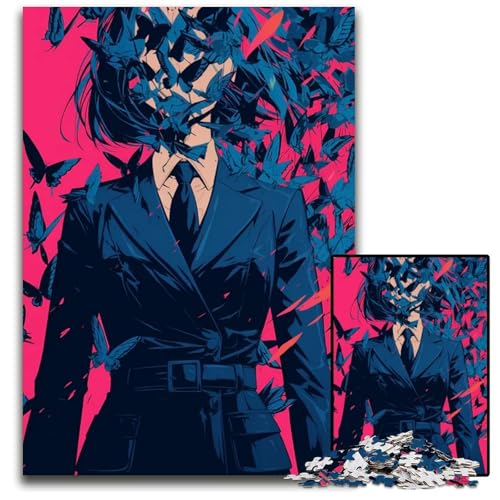 1000teiliges Puzzle für Erwachsene Frau im Anzug mit Schmetterlingen DIYDekoration GehirnHerausforderung für Erwachsene Familienurlaubsgeschenk 1000 PCS (75 x 50 cm) von CXUOSADIP