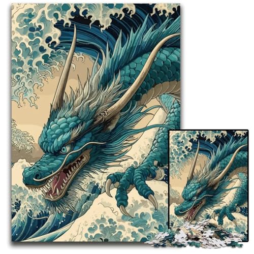 1000teiliges Puzzle für Erwachsene Wasserdrache Große Welle vor Kangawa Holzpuzzle für Erwachsene kreatives Familienspiel Heimdekoration Teenager 1000 (38 x 26 cm) von CXUOSADIP